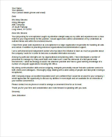40246 cover letter tips receptionist