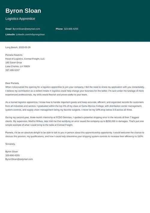 40265 apprenticeship cover letter example engineering
