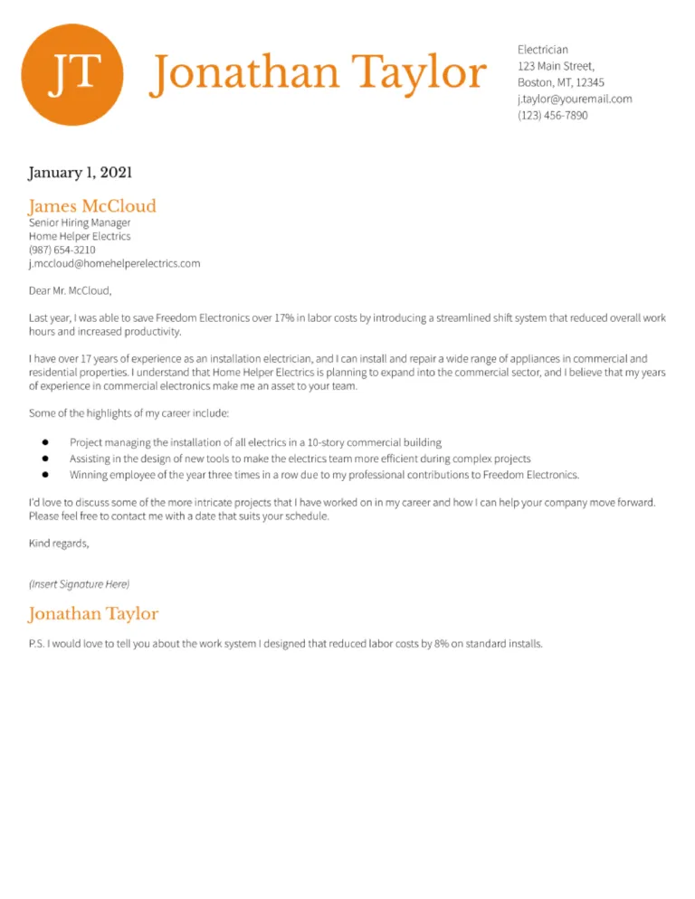 40278 electrician cover letter examples