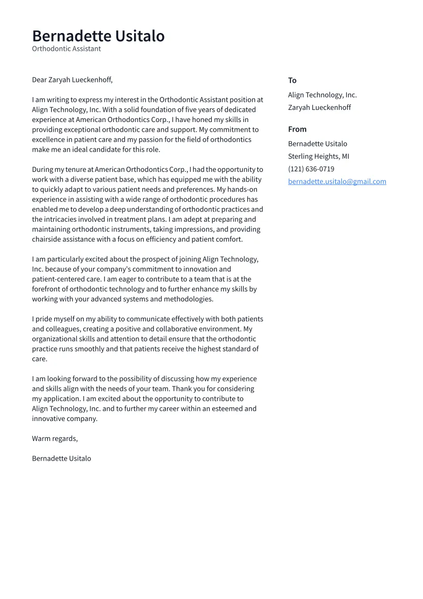 40302 orthodontic assistant cover letter