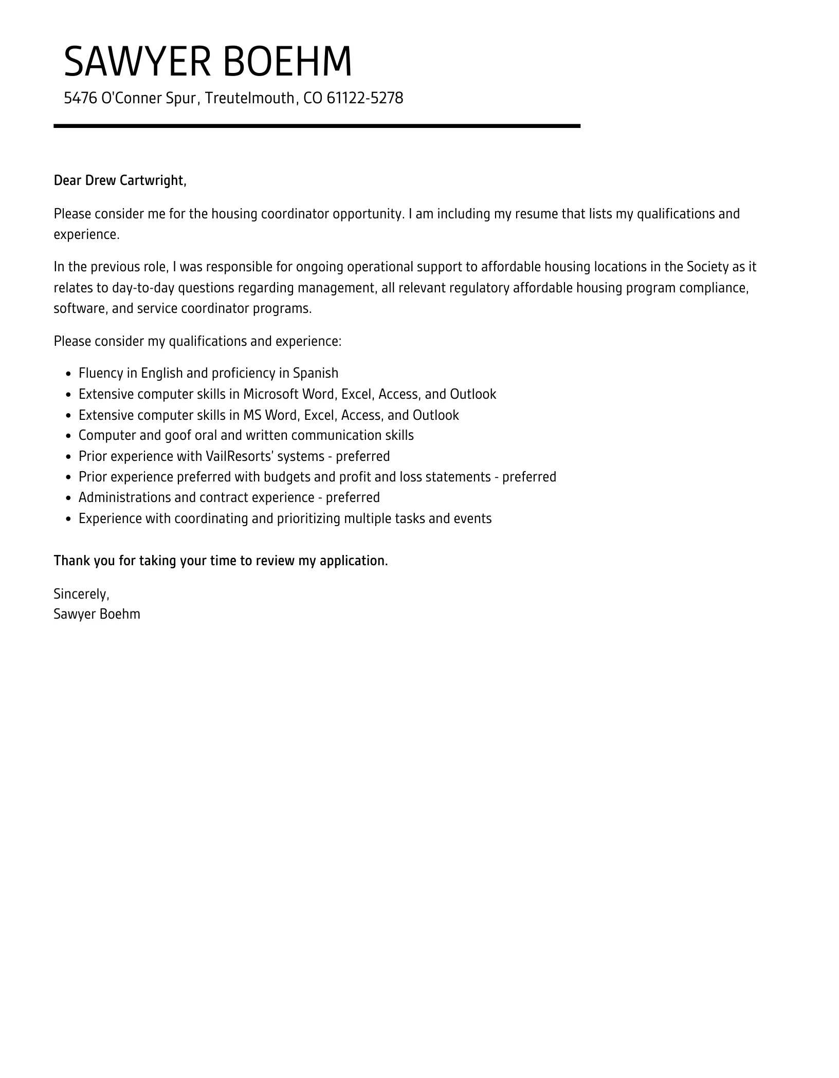 40308 housing coordinator skills