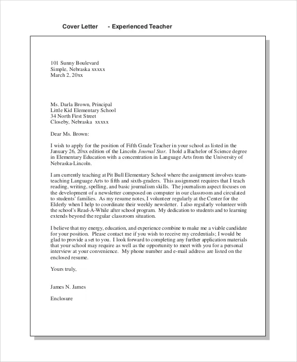 40358 high school teacher cover letter