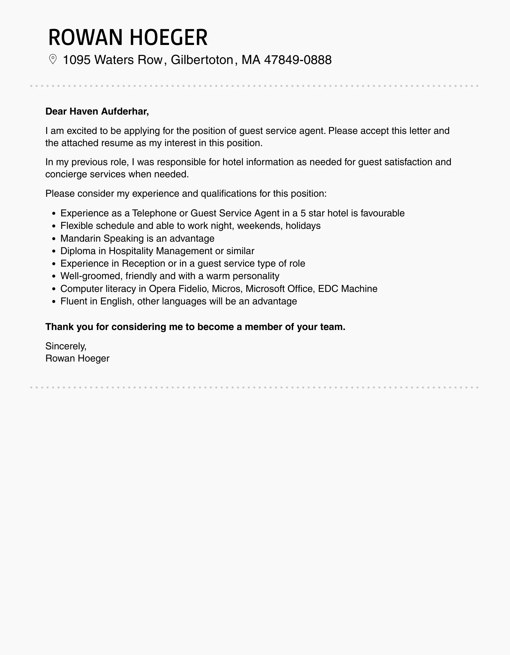 40364 cover letter guest service agent 5