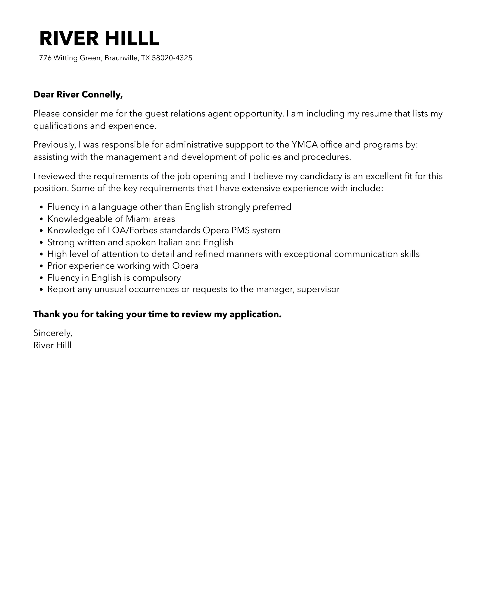 40364 cover letter guest service agent 6