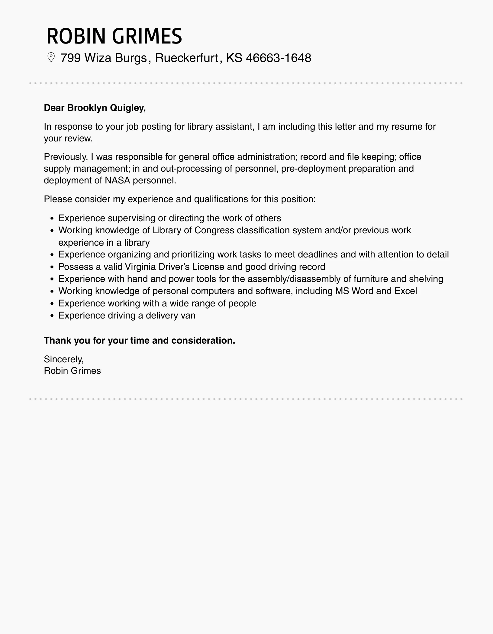 40366 proofreading cover letter