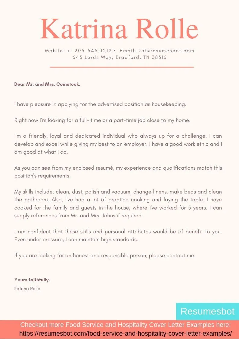 40368 housekeeper cover letter tips