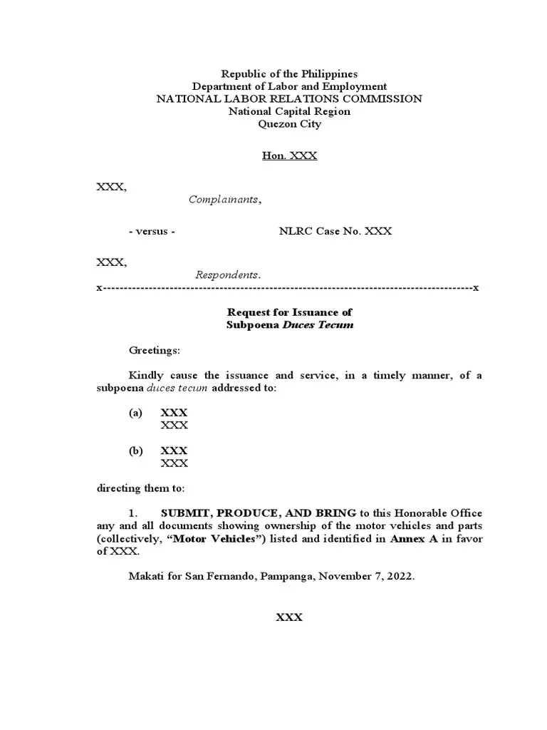 40377 subpoena cover letter elements