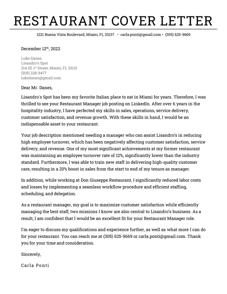 40384 restaurant bartender cover letter