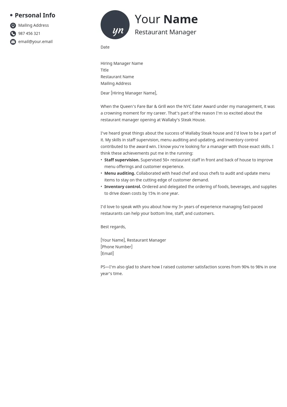 40384 restaurant host cover letter