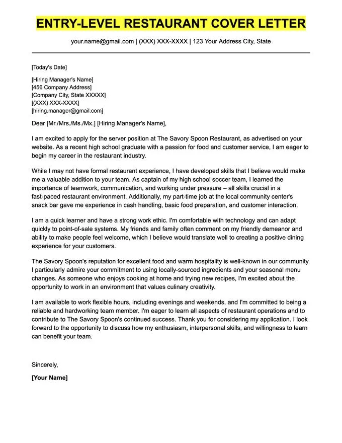40384 restaurant manager cover letter