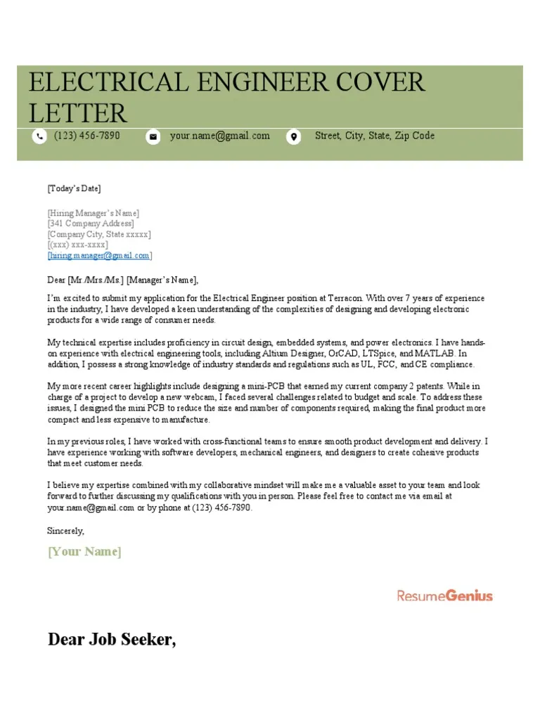 40388 electrical engineer cover letter header
