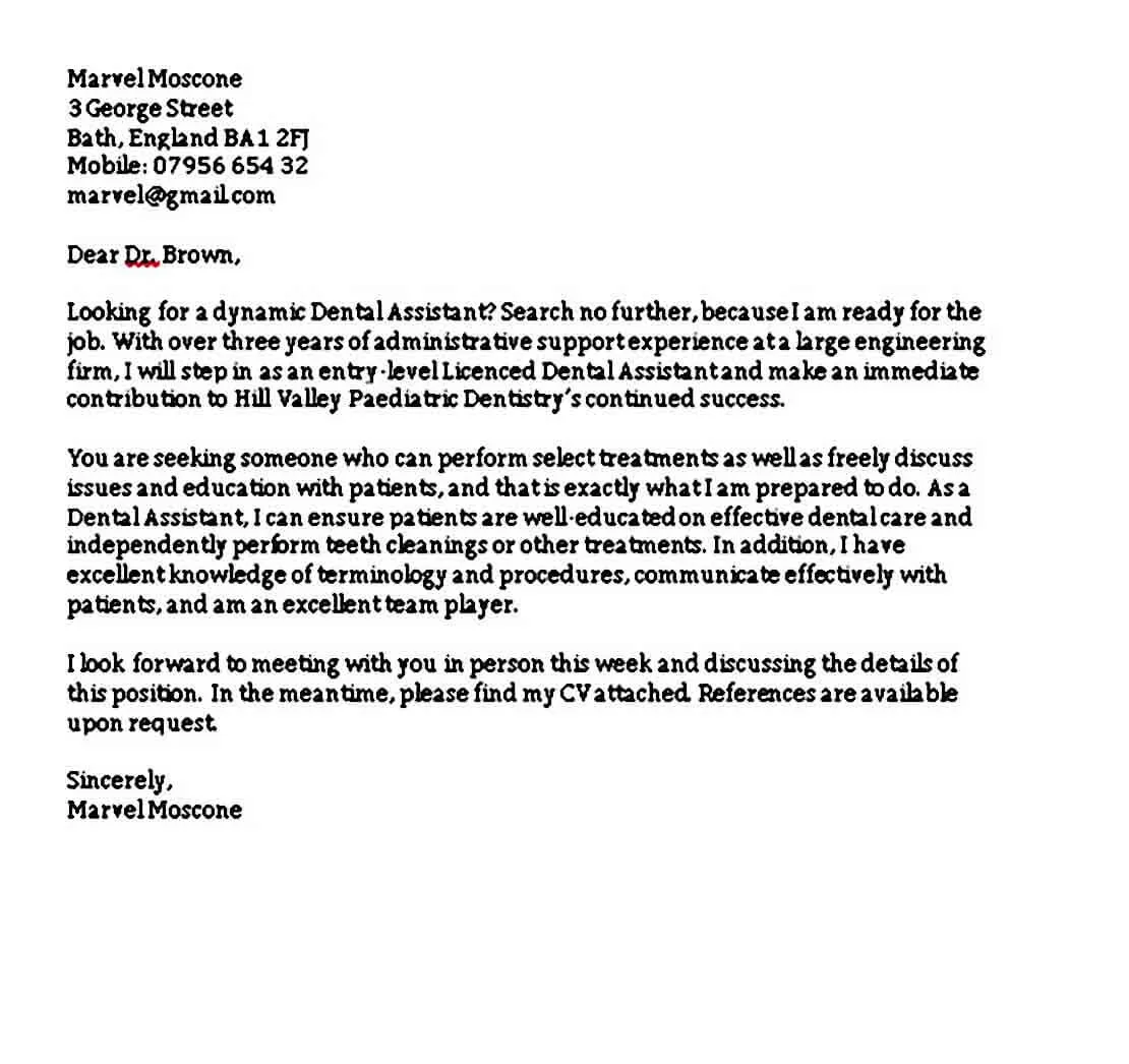 40390 dental assistant cover letter writing