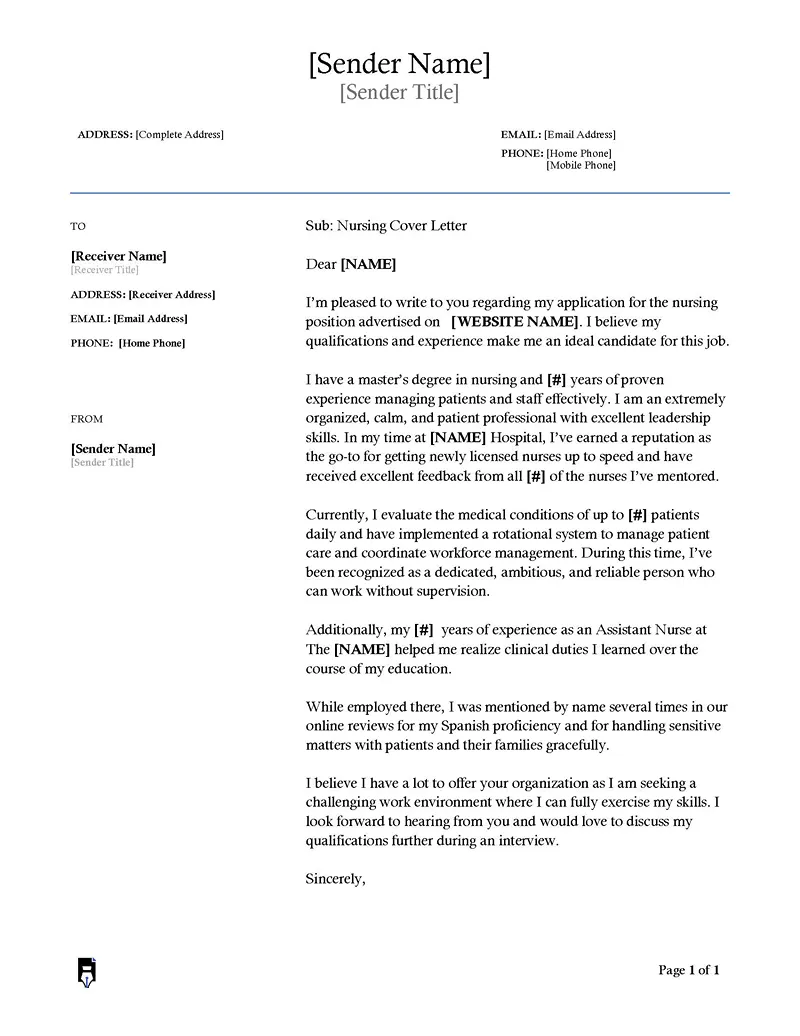 40414 nursing cover letter examples