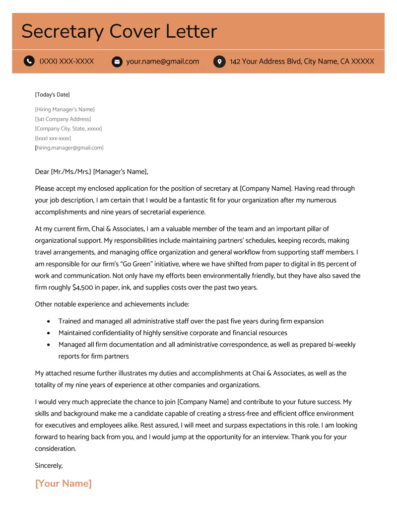 40429 secretary cover letter writing