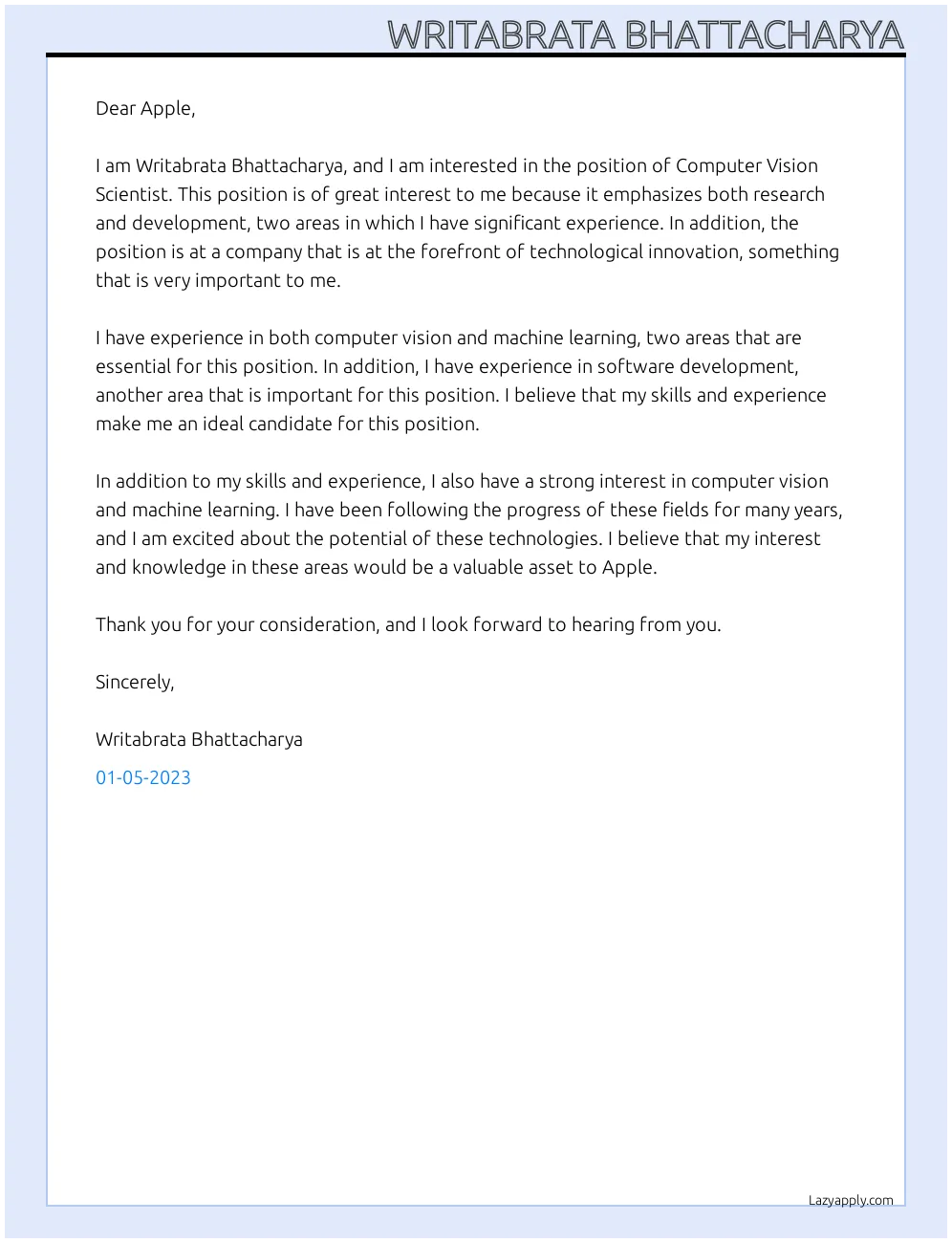 40450 apple cover letter values