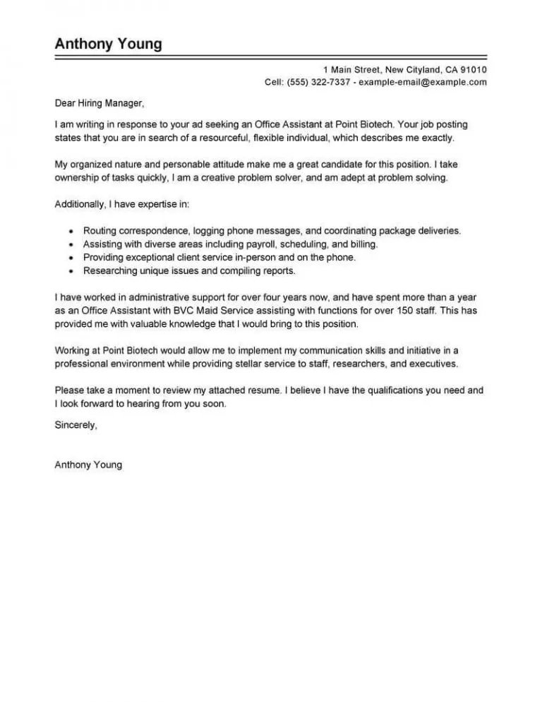 40462 office assistant cover letter writing