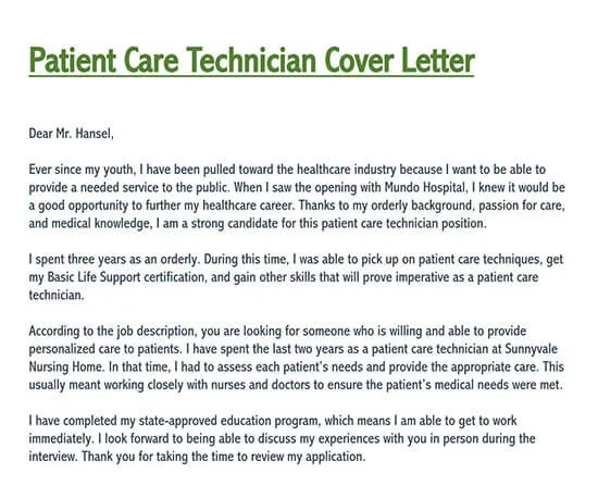 40485 patient care technician closing