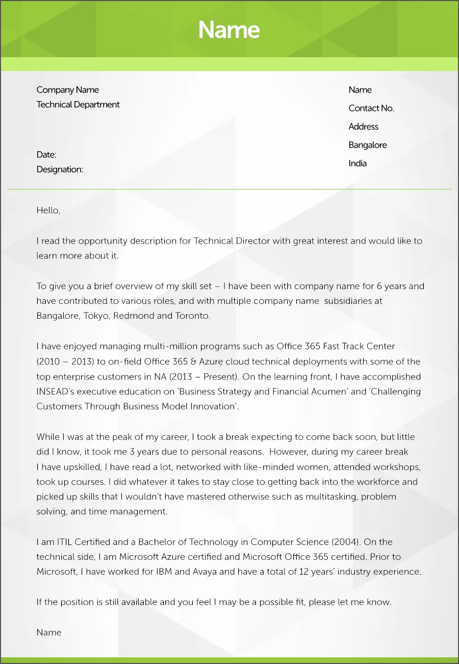 40498 cover letter formatting