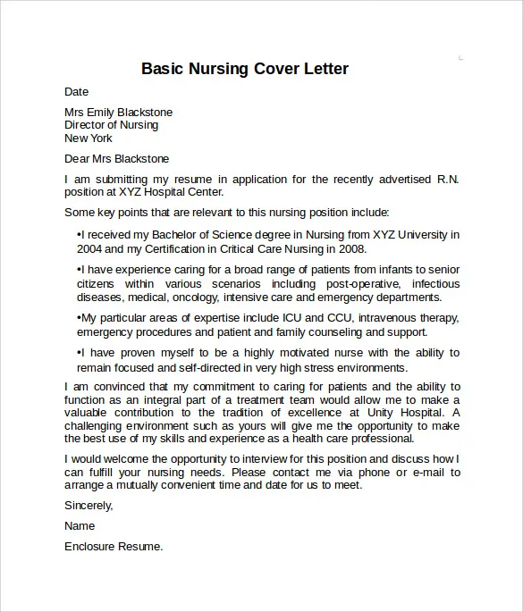 40502 professional nurse cover letter