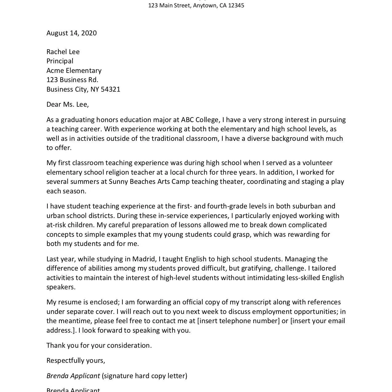 40503 education resume cover letter skills