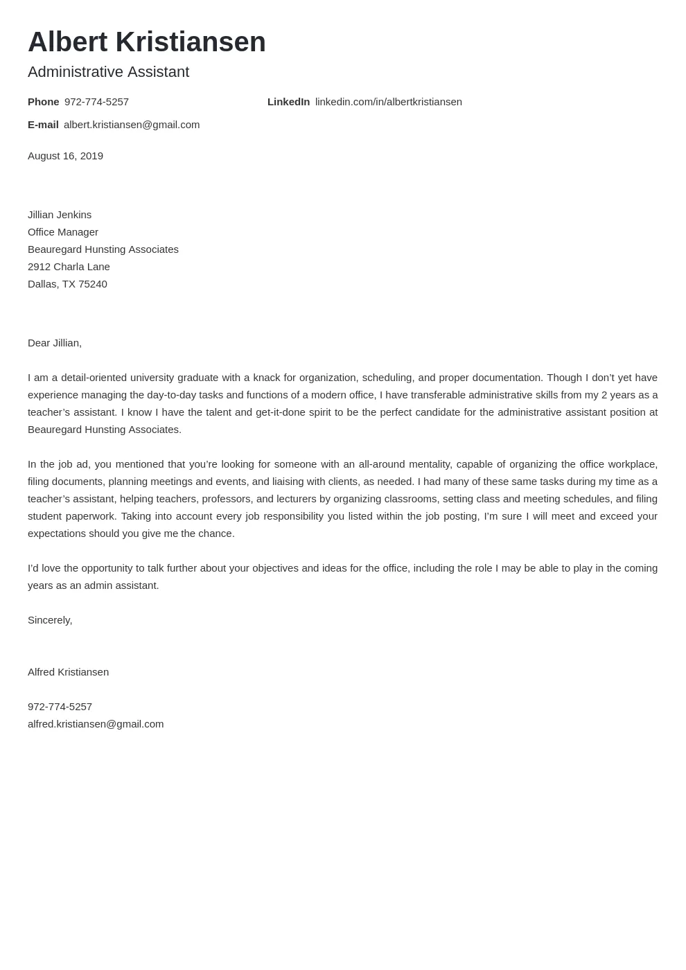 40506 admin skills cover letter