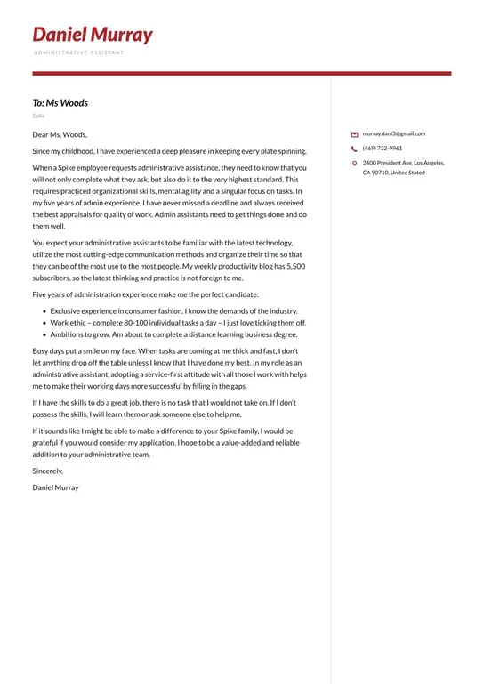 40506 cover letter enthusiasm admin