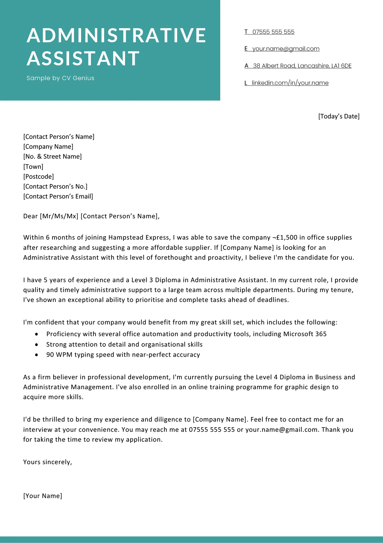 40506 cover letter formatting admin