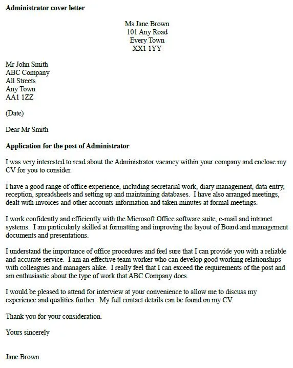 40513 admin cover letter experience