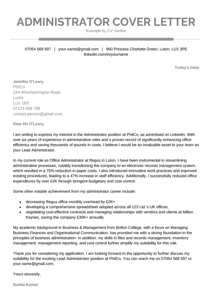 40513 admin cover letter formatting