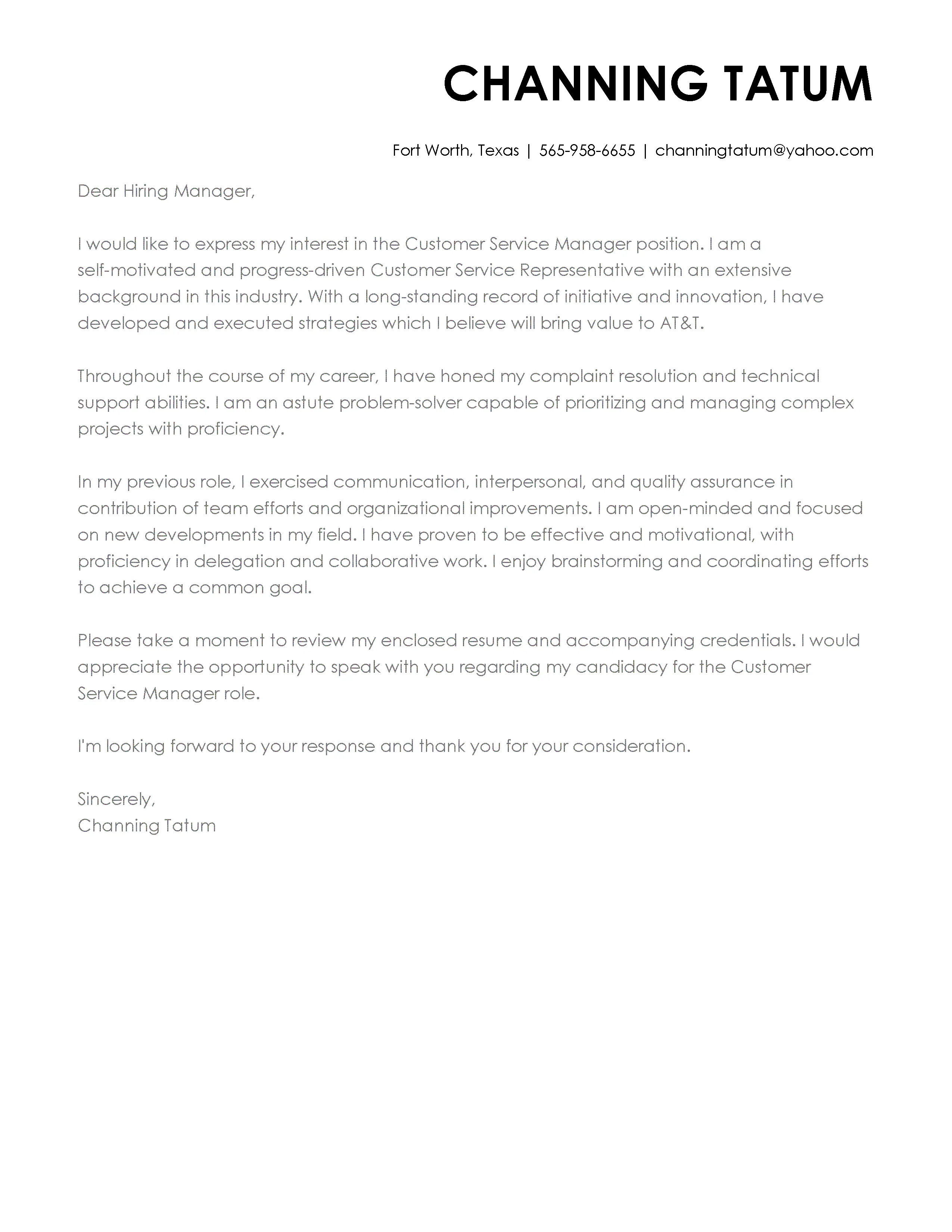 40514 customer service cover letter writing