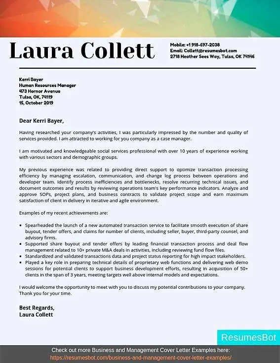 40520 entry level case manager cover letter 5