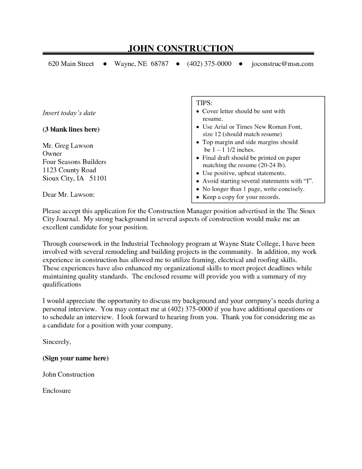 40523 entry level letter example image