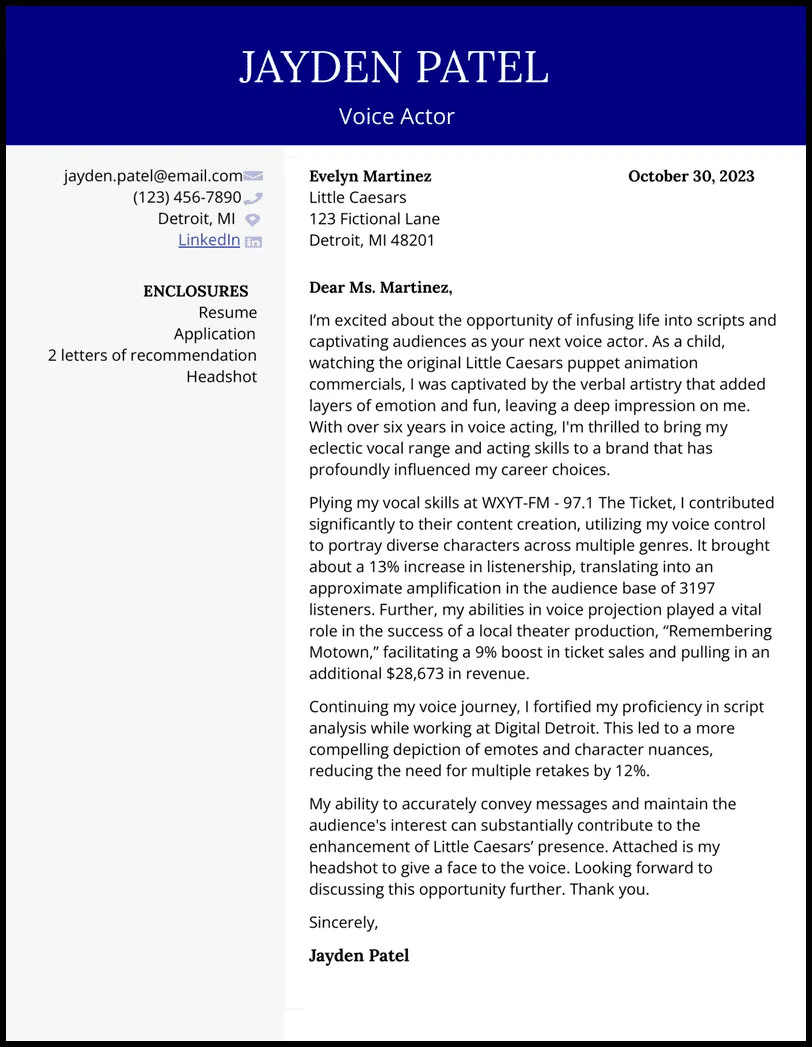 40529 acting cover letter experience