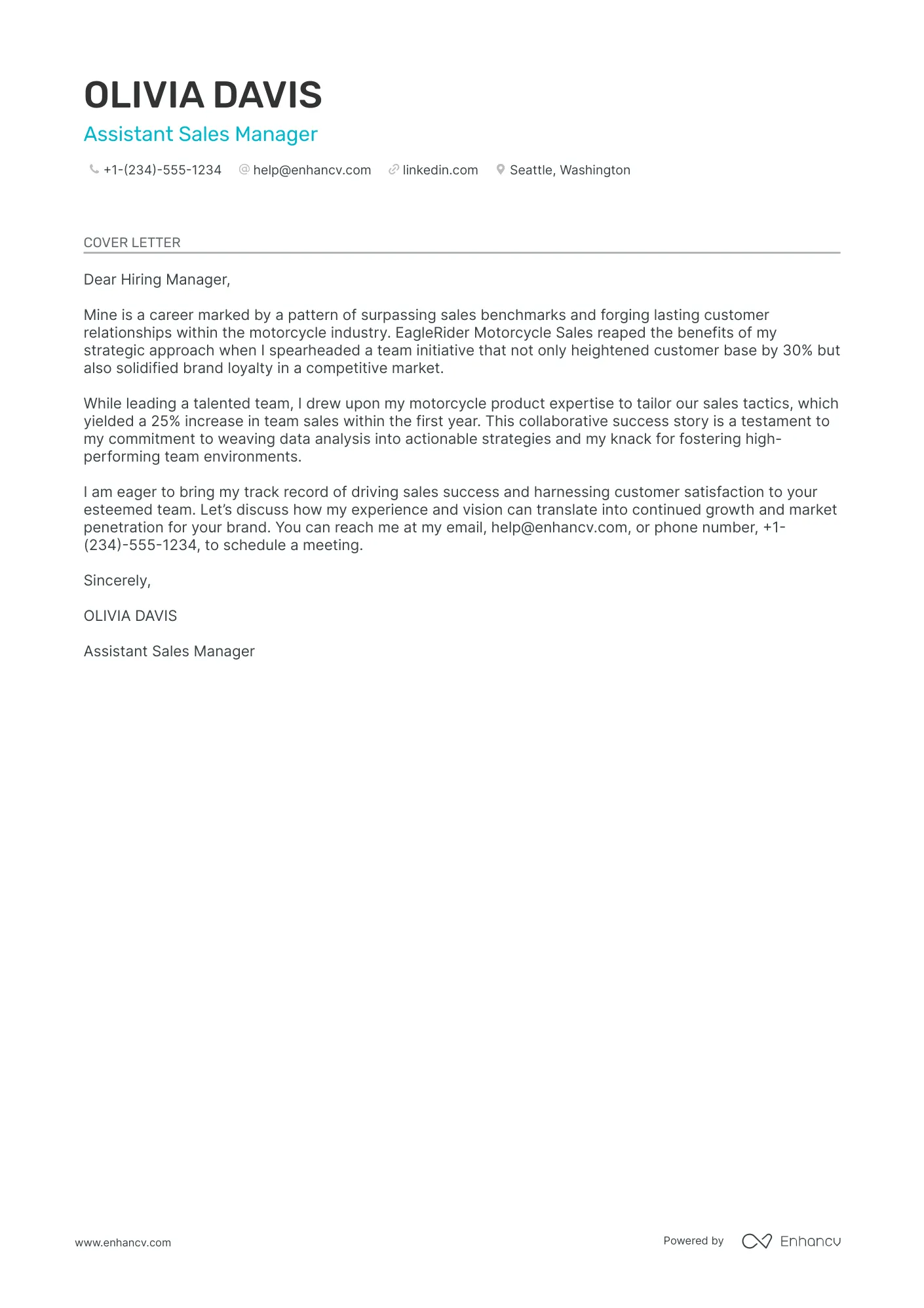 40530 sales metrics cover letter