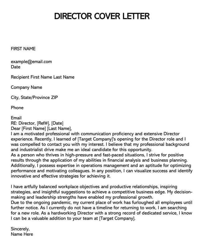 40531 director cover letter experience