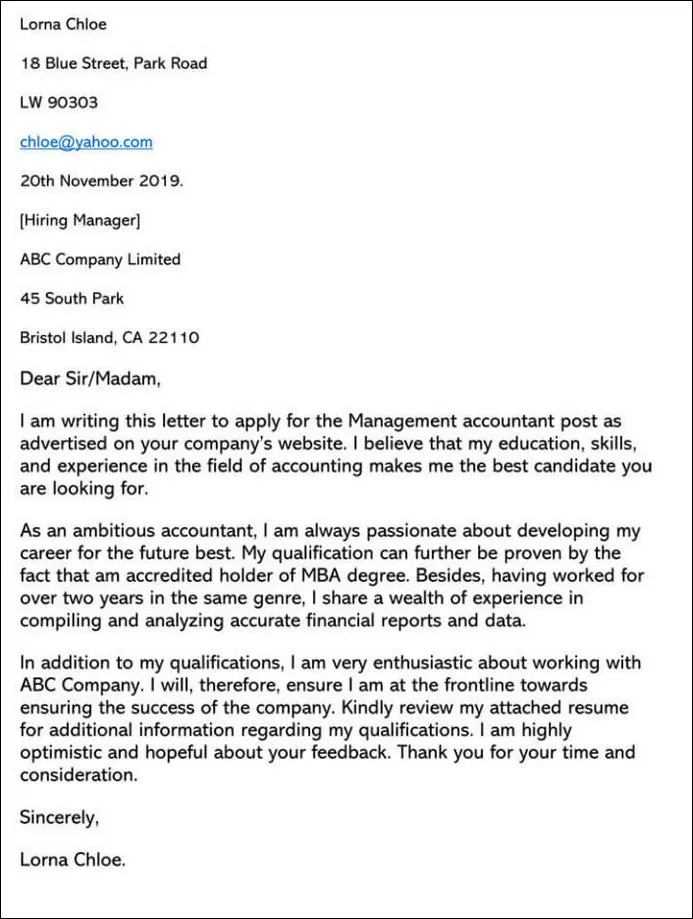 40534 accounting cover letter format