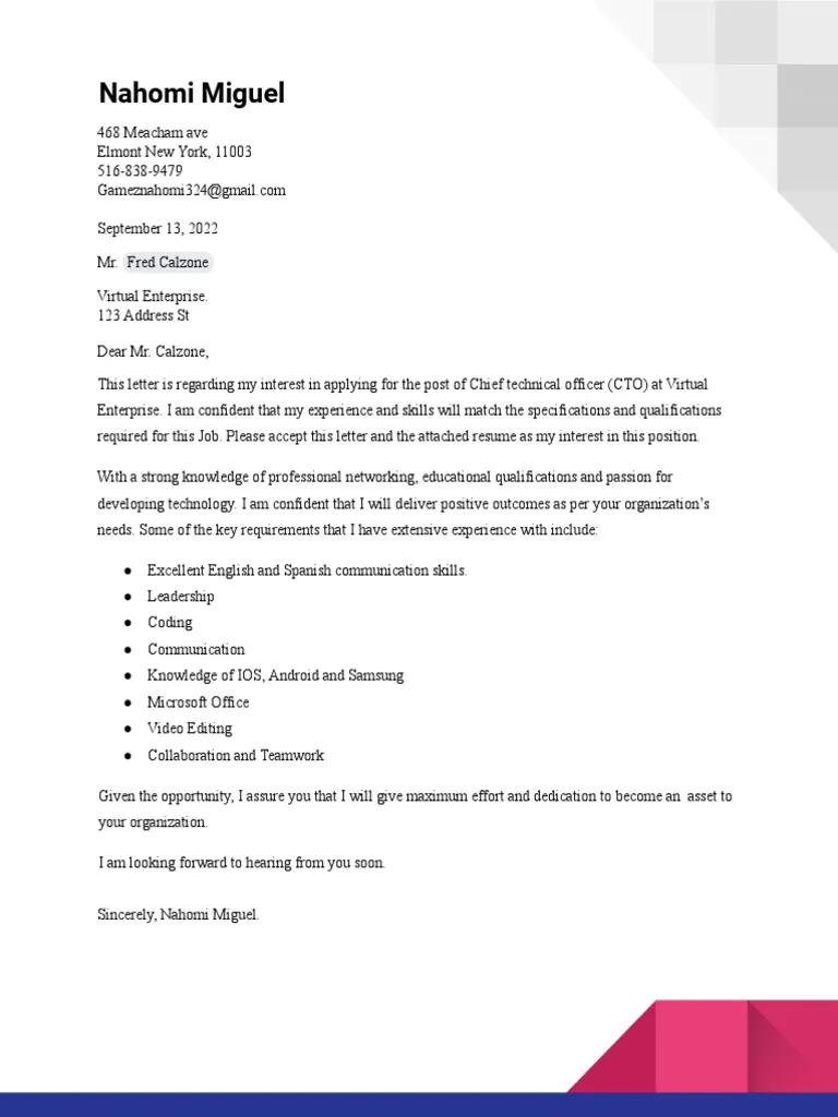 40537 cover letter formatting