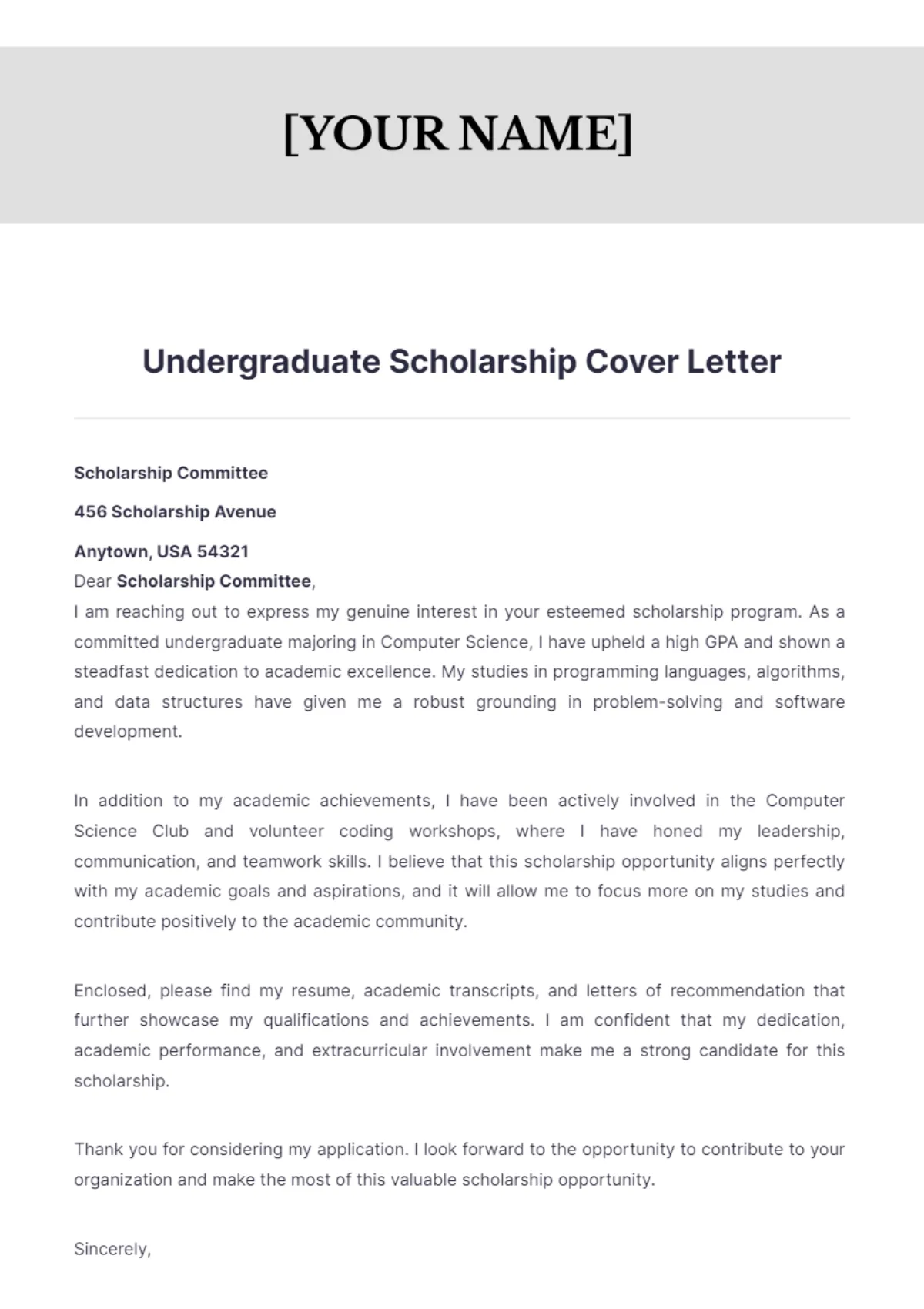 40550 scholarship cover letter formatting