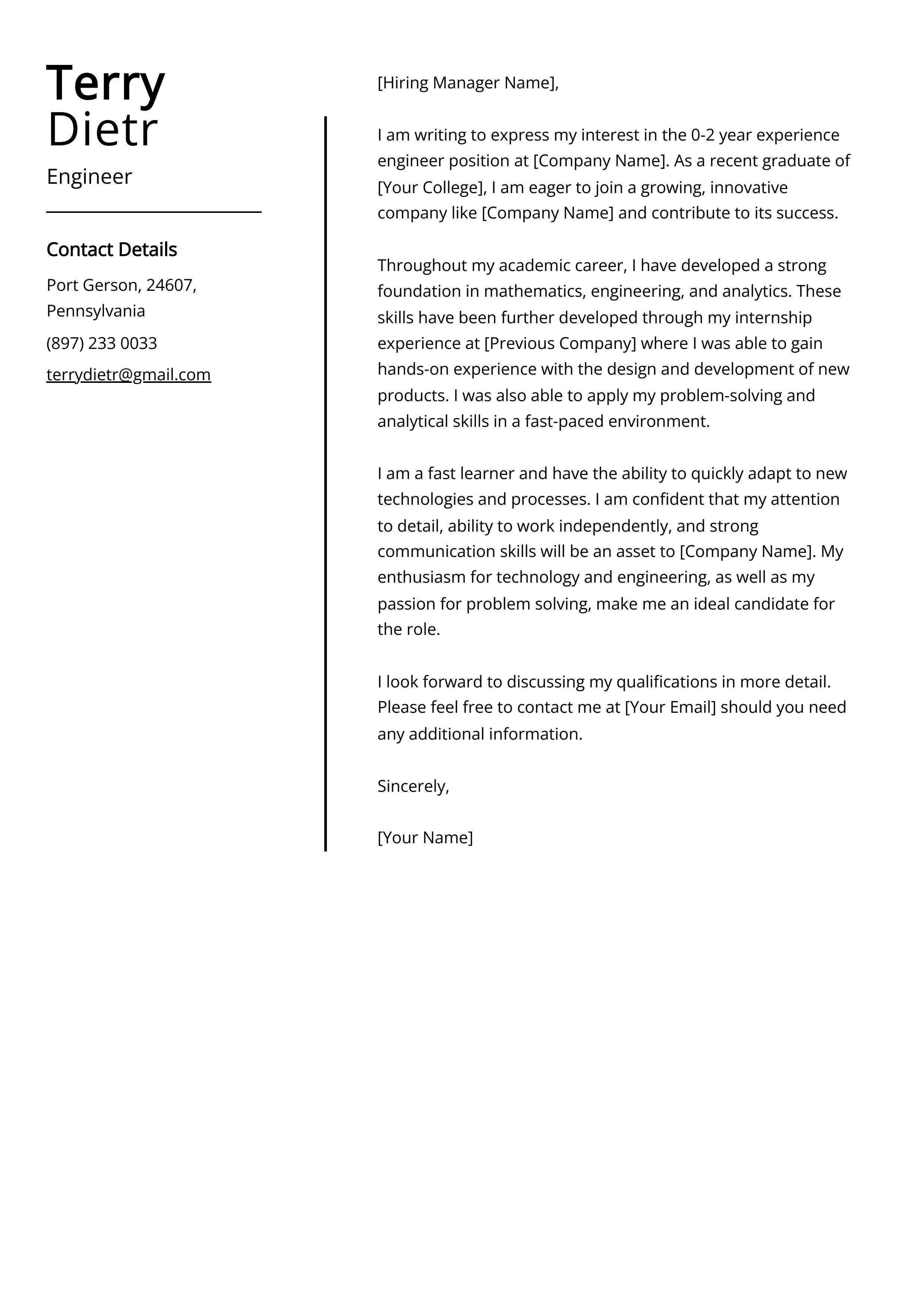 40552 cover letter engineer job components