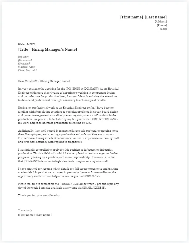 40552 cover letter engineer job formatting