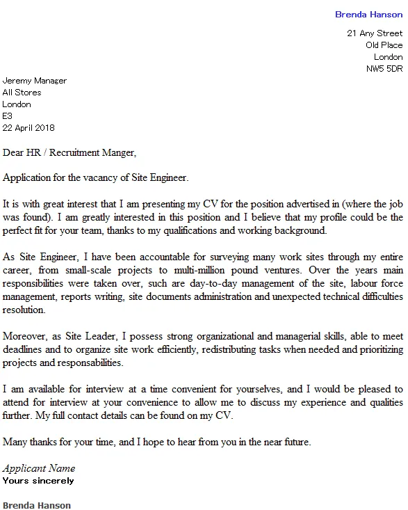 40552 cover letter engineer job importance