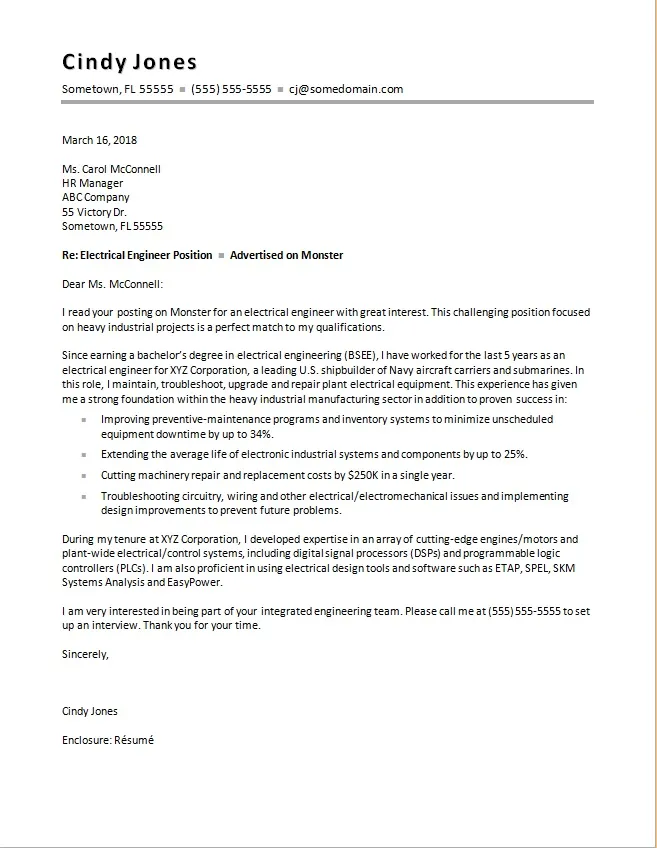 40552 cover letter engineer job skills