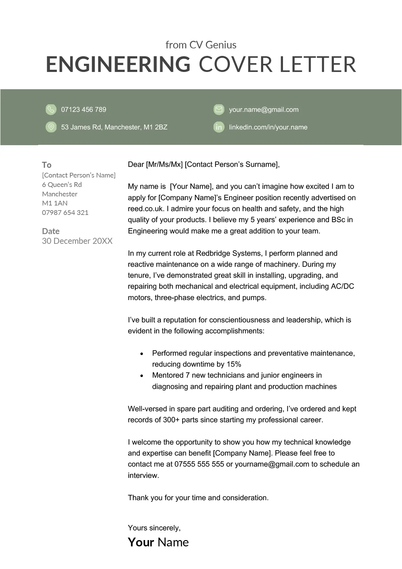 40552 cover letter engineer job tailoring