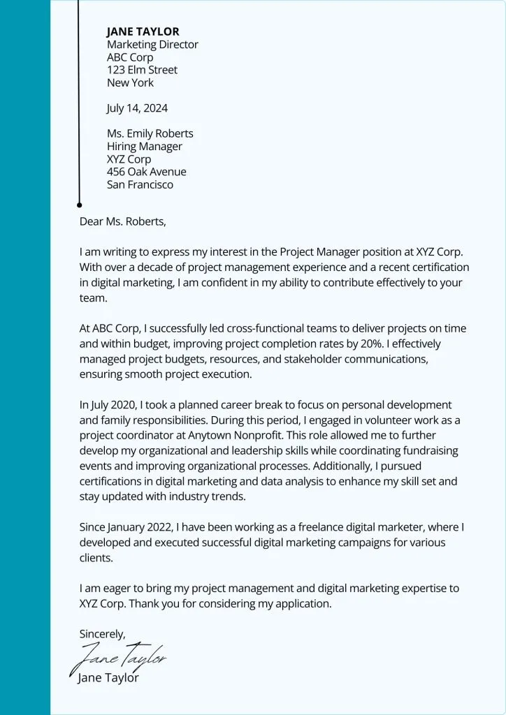 40567 cover letter employment gap skills
