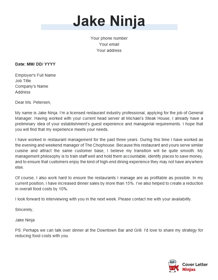 40578 restaurant manager cover letter