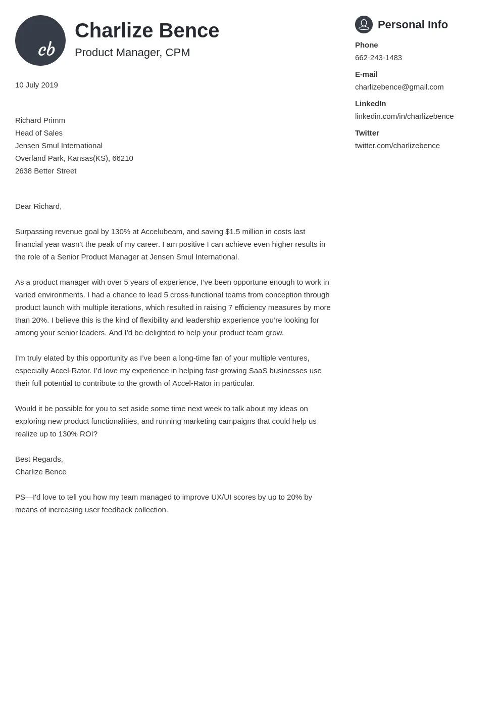 40582 cover letter ideal range